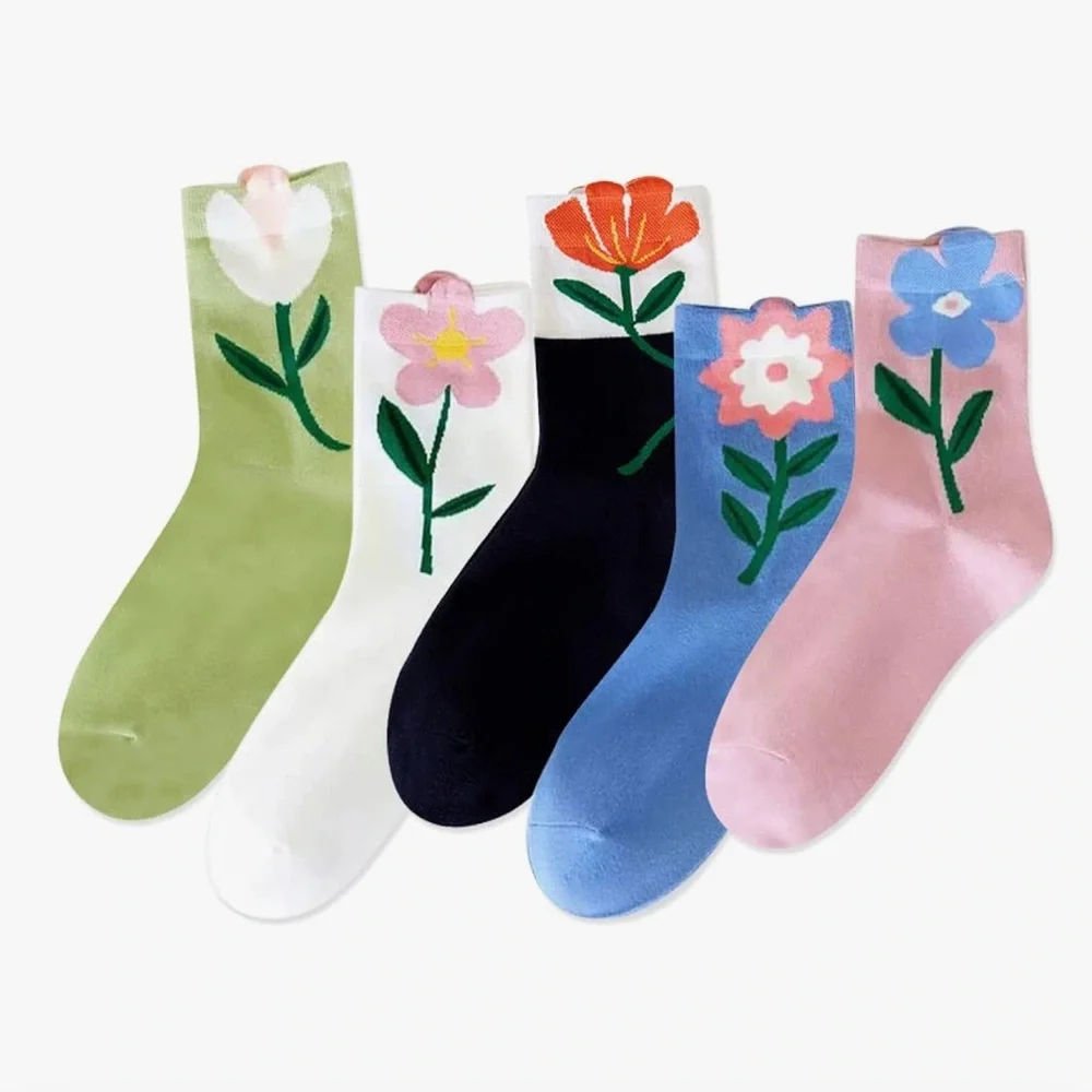 Floral Patterned Socks Set of 5 - Picture 1 of 2